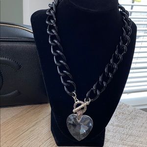 Crystal heart with gunmetal  chain